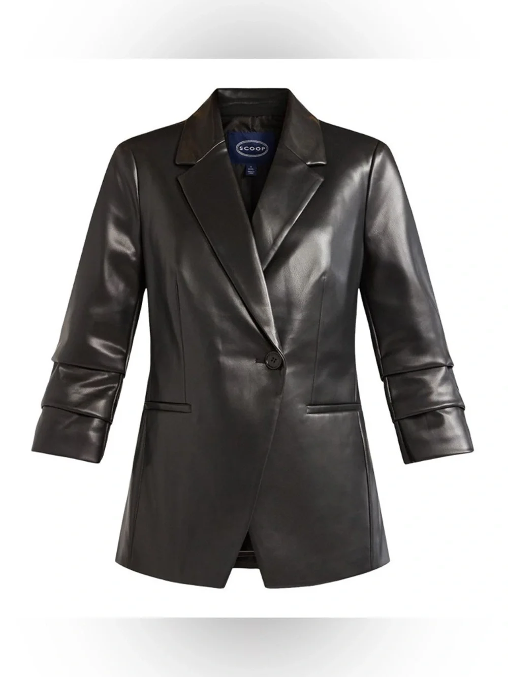 Scoop Women's Faux Leather Scrunch Sleeve One Button Blazer